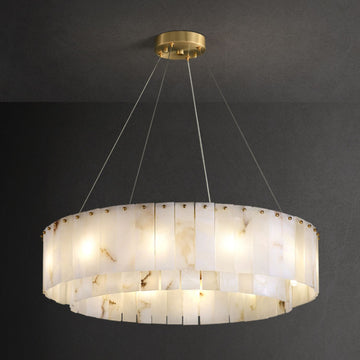 Two layers round Alabaster Chandelier