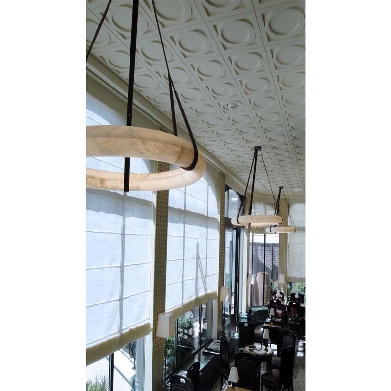 Halo Ring Alabaster Chandelier With Canopy Over Dining Table