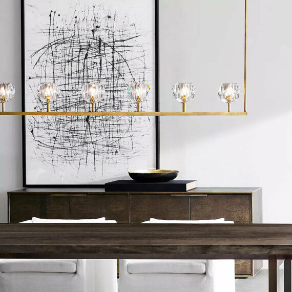 Boule De Cristal Glass Linear Chandelier 60″, 6-Lights