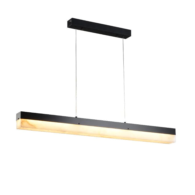 Modern Minimalist Alabaster Linear Chandelier Over Kitchen Island