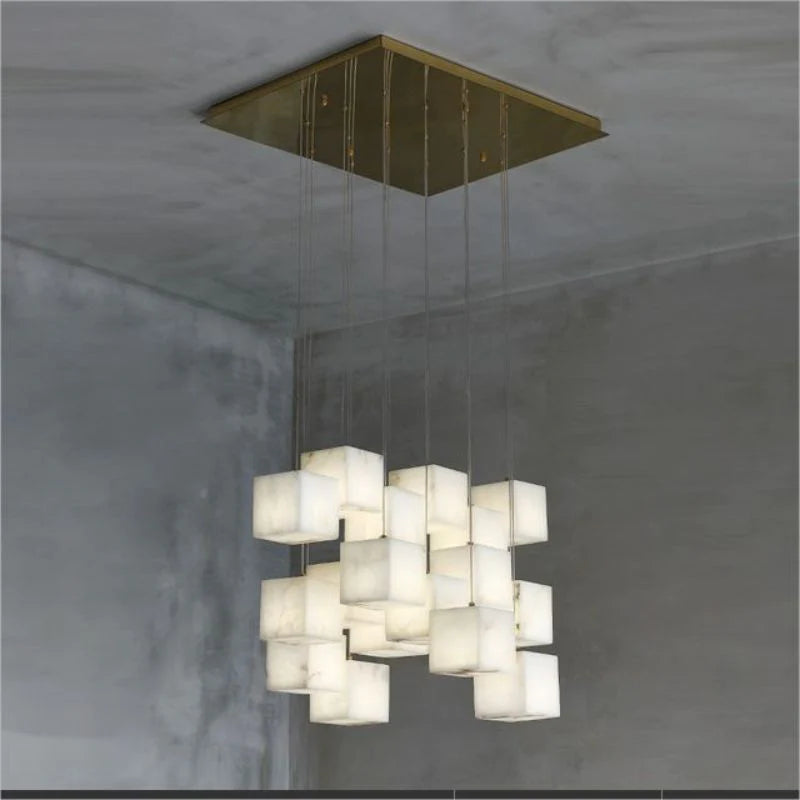 Alabaster Cubic Round Pendant Light For Dining Table
