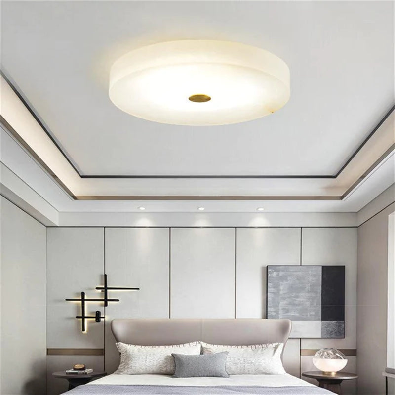 Modern Apollo Alabaster Flush Mounted Round Chandelier