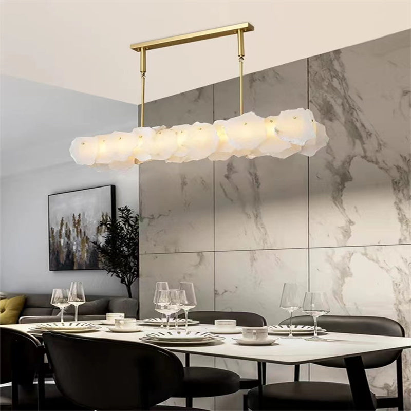Noah Alabaster Modern Snowflake Linear Chandelier for Dining Table