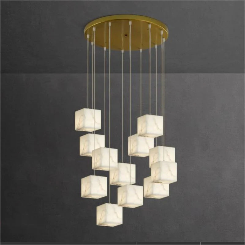 Alabaster Cubic Round Pendant Light For Dining Table