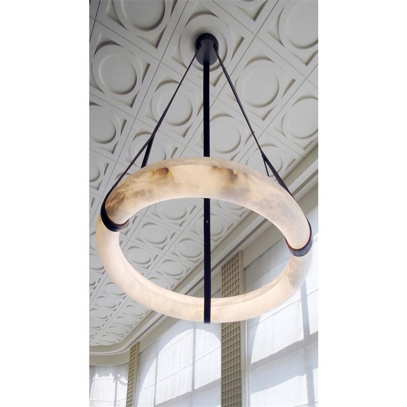 Halo Ring Alabaster Chandelier With Canopy Over Dining Table