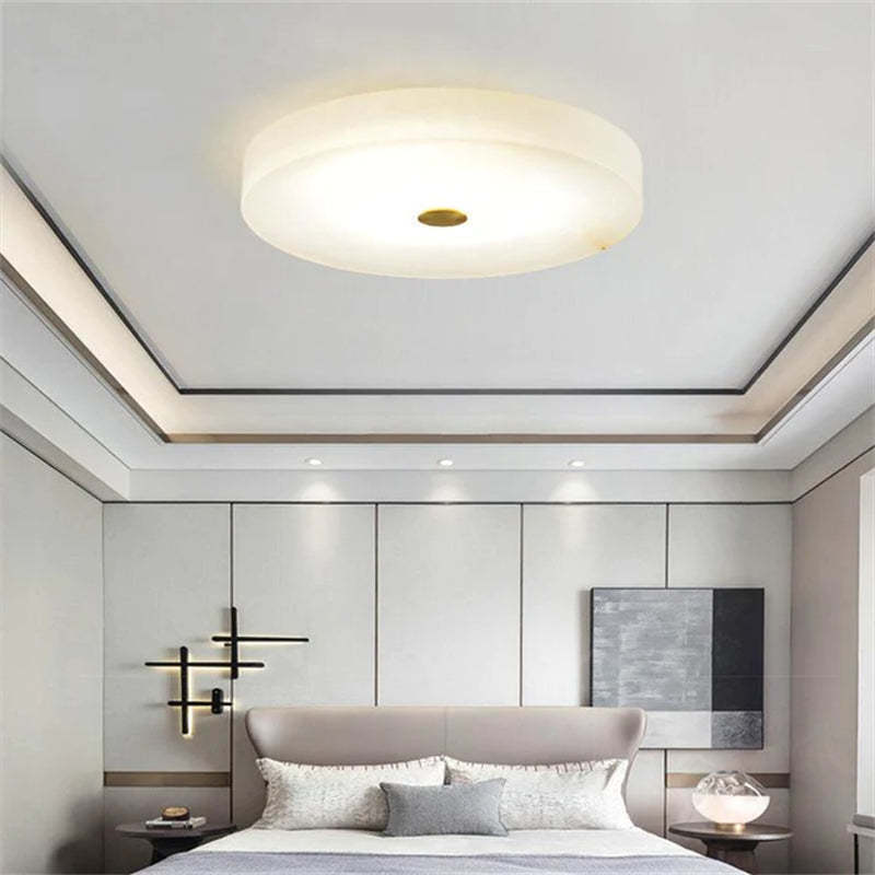 Modern Apollo Alabaster Flush Mounted Round Chandelier