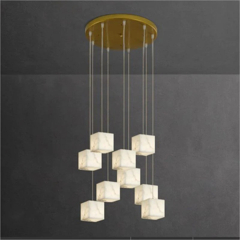 Alabaster Cubic Round Pendant Light For Dining Table