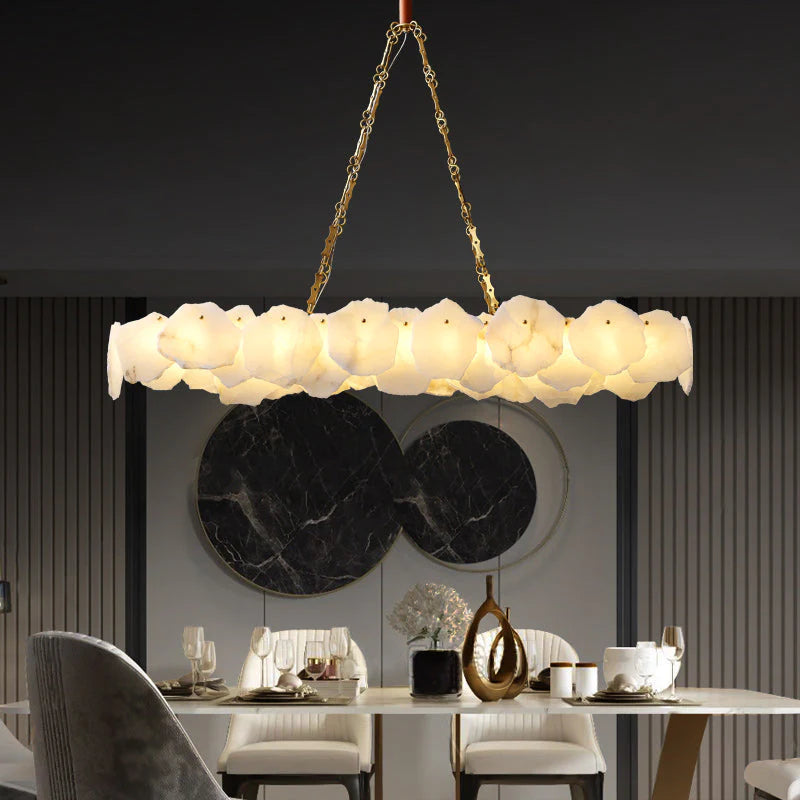 Noah Alabaster Modern Snowflake Linear Chandelier for Dining Table