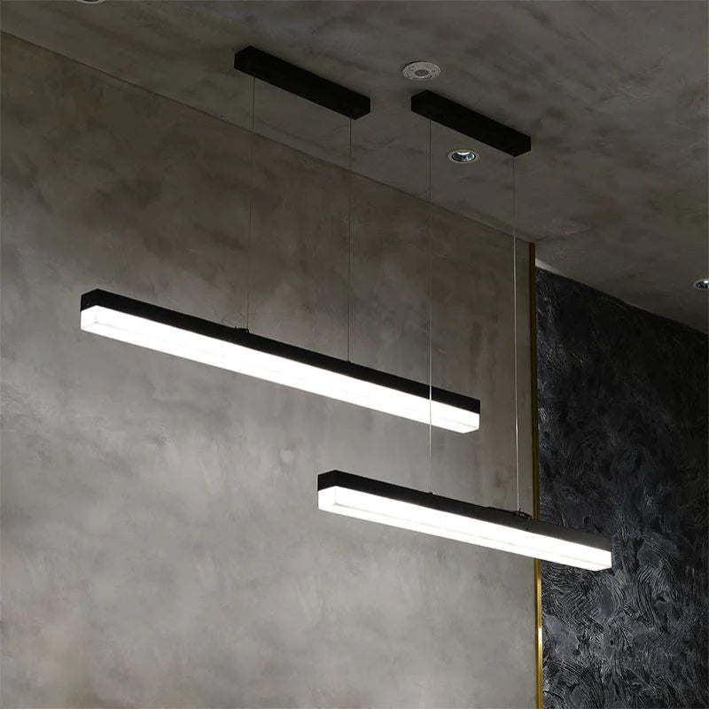 Modern Minimalist Alabaster Linear Chandelier Over Kitchen Island