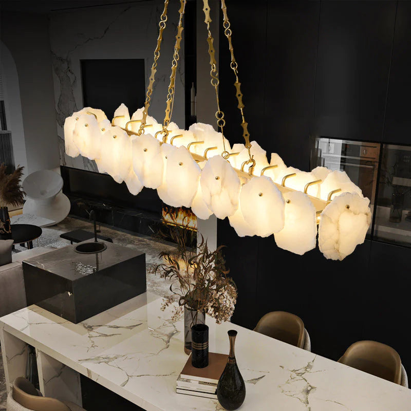 Noah Alabaster Modern Snowflake Linear Chandelier for Dining Table
