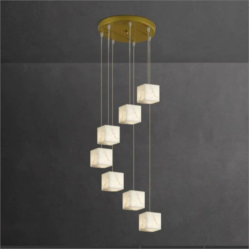 Alabaster Cubic Round Pendant Light For Dining Table