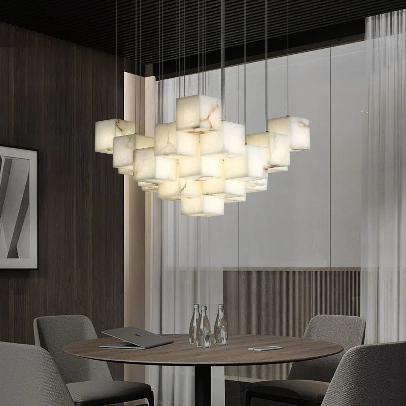 Alabaster Cubic Round Pendant Light For Dining Table