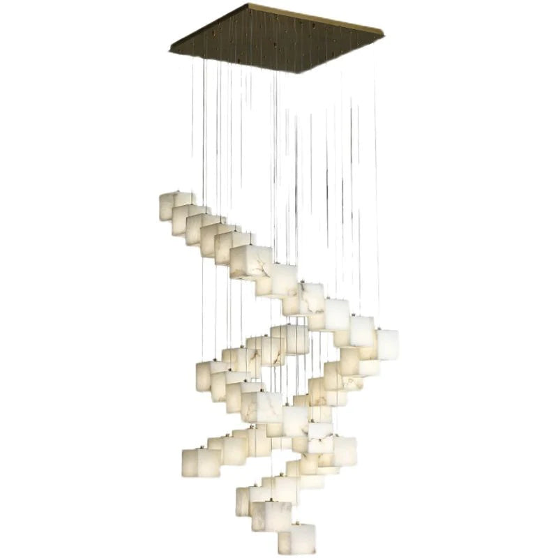 Alabaster Cubic Round Pendant Light For Dining Table