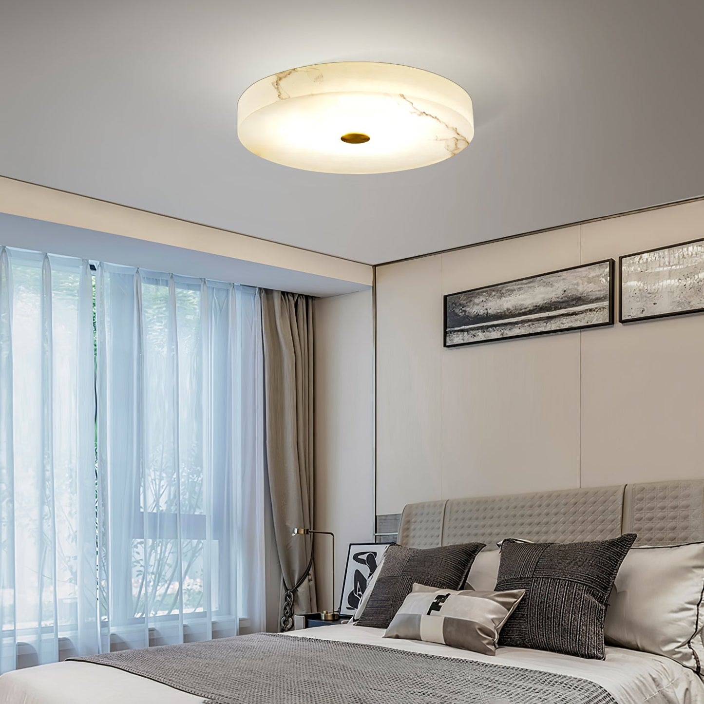 Modern Apollo Alabaster Flush Mounted Round Chandelier