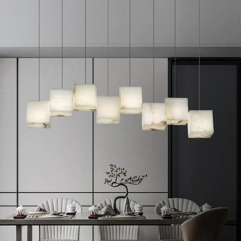 Alabaster Cubic Round Pendant Light For Dining Table