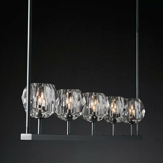 Boule De Cristal Glass Linear Chandelier 60″, 6-Lights