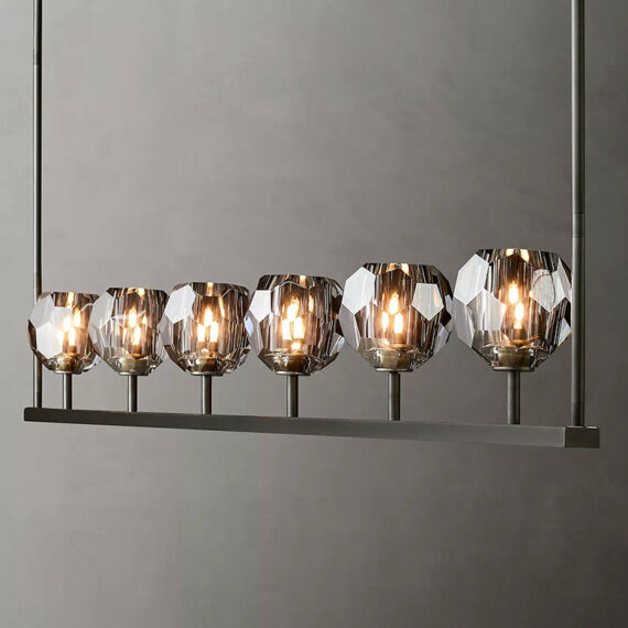 Boule De Cristal Glass Linear Chandelier 60″, 6-Lights
