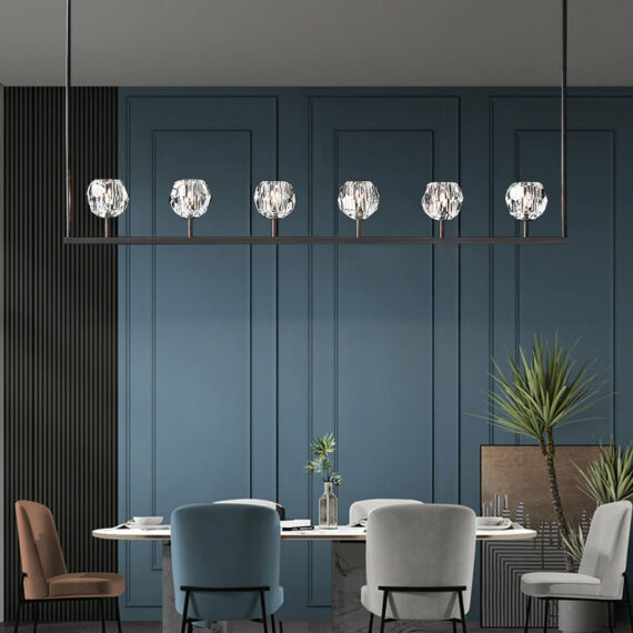 Boule De Cristal Glass Linear Chandelier 60″, 6-Lights