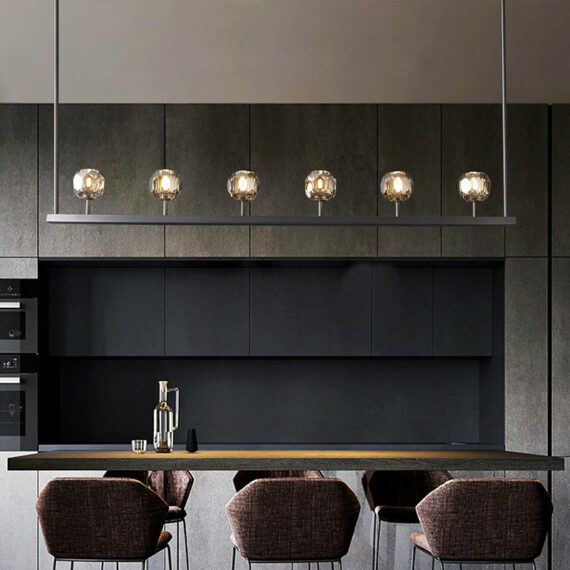 Boule De Cristal Glass Linear Chandelier 60″, 6-Lights