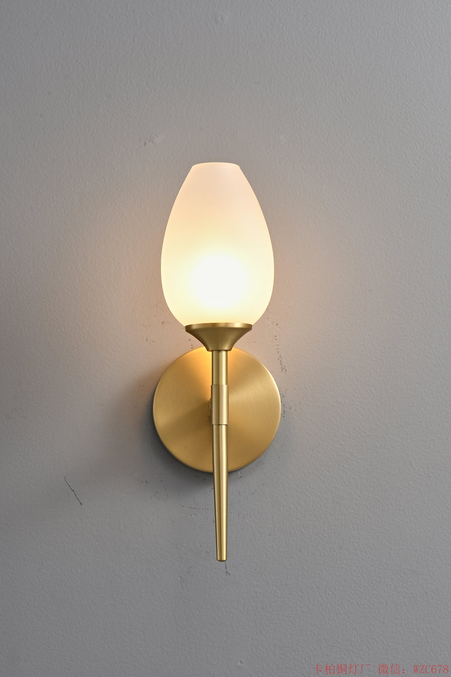 Simple Brass wall lighting fixture with glass bud shade