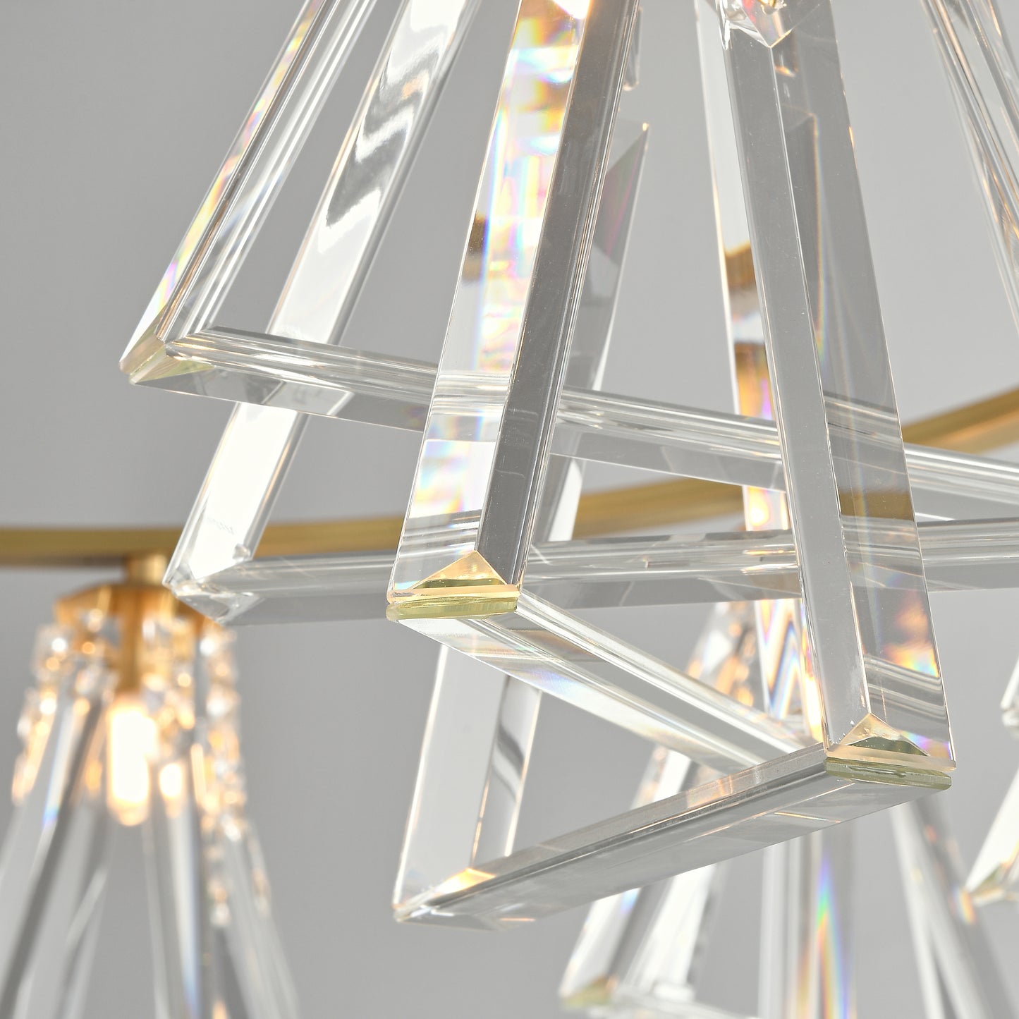 8 lights round triangle crystal brass chandelier for kitchen Island