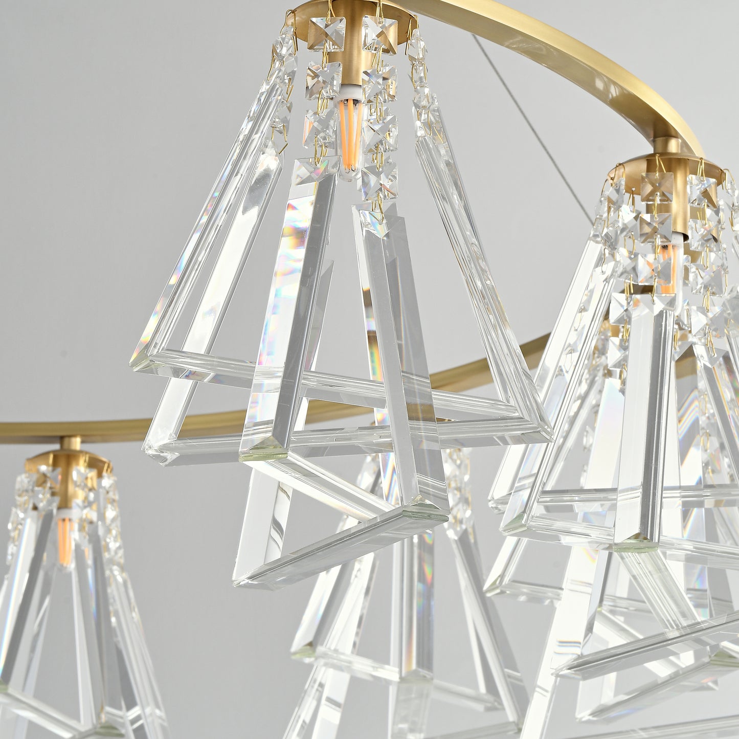 8 lights round triangle crystal brass chandelier for kitchen Island