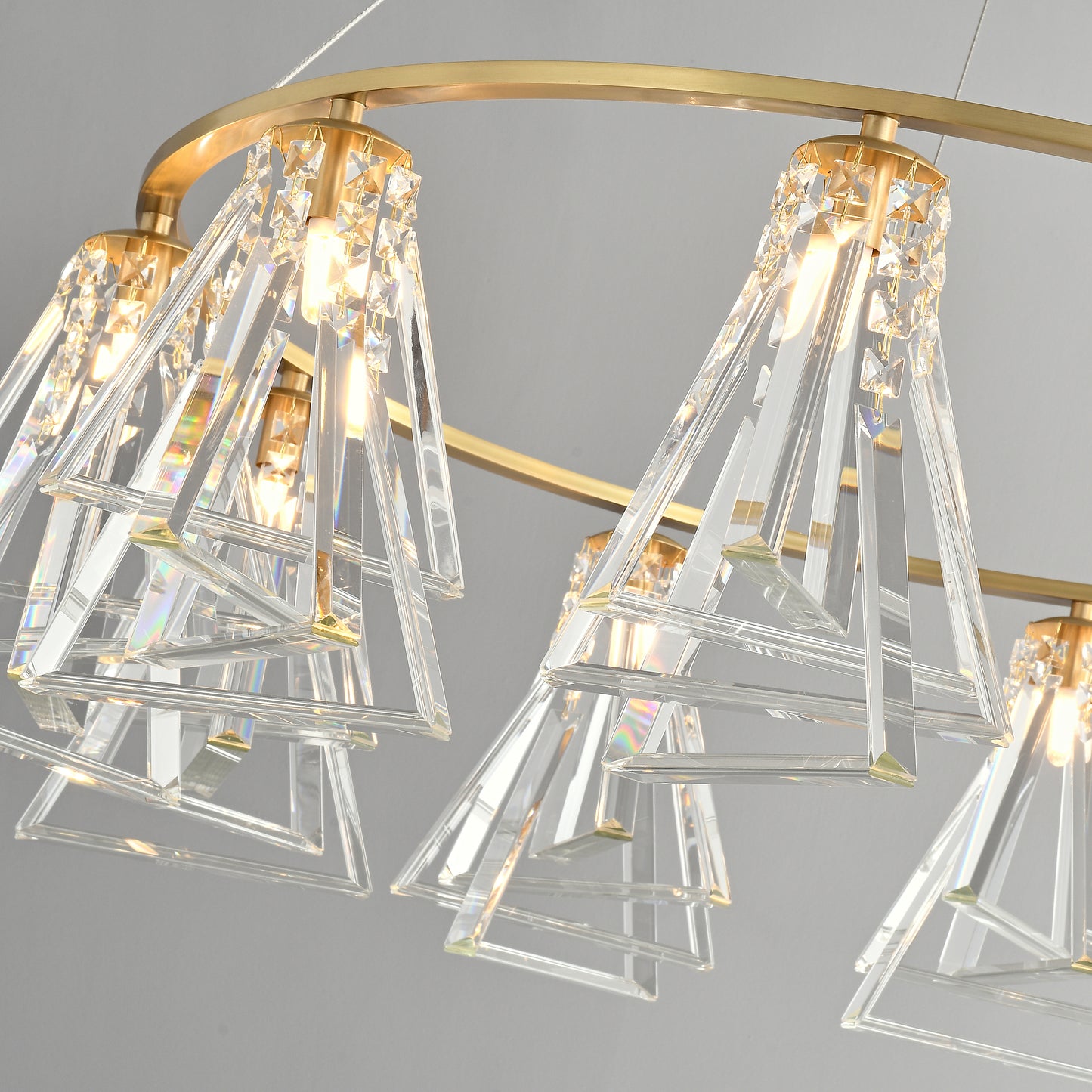 8 lights round triangle crystal brass chandelier for kitchen Island