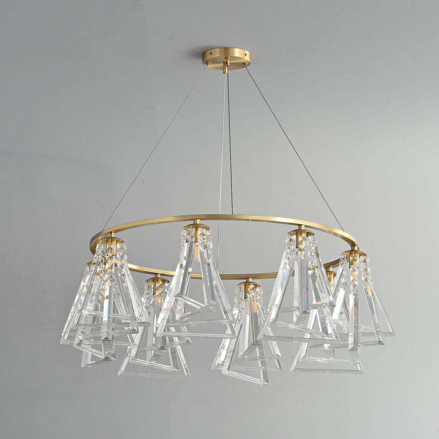 8 lights round triangle crystal brass chandelier for kitchen Island