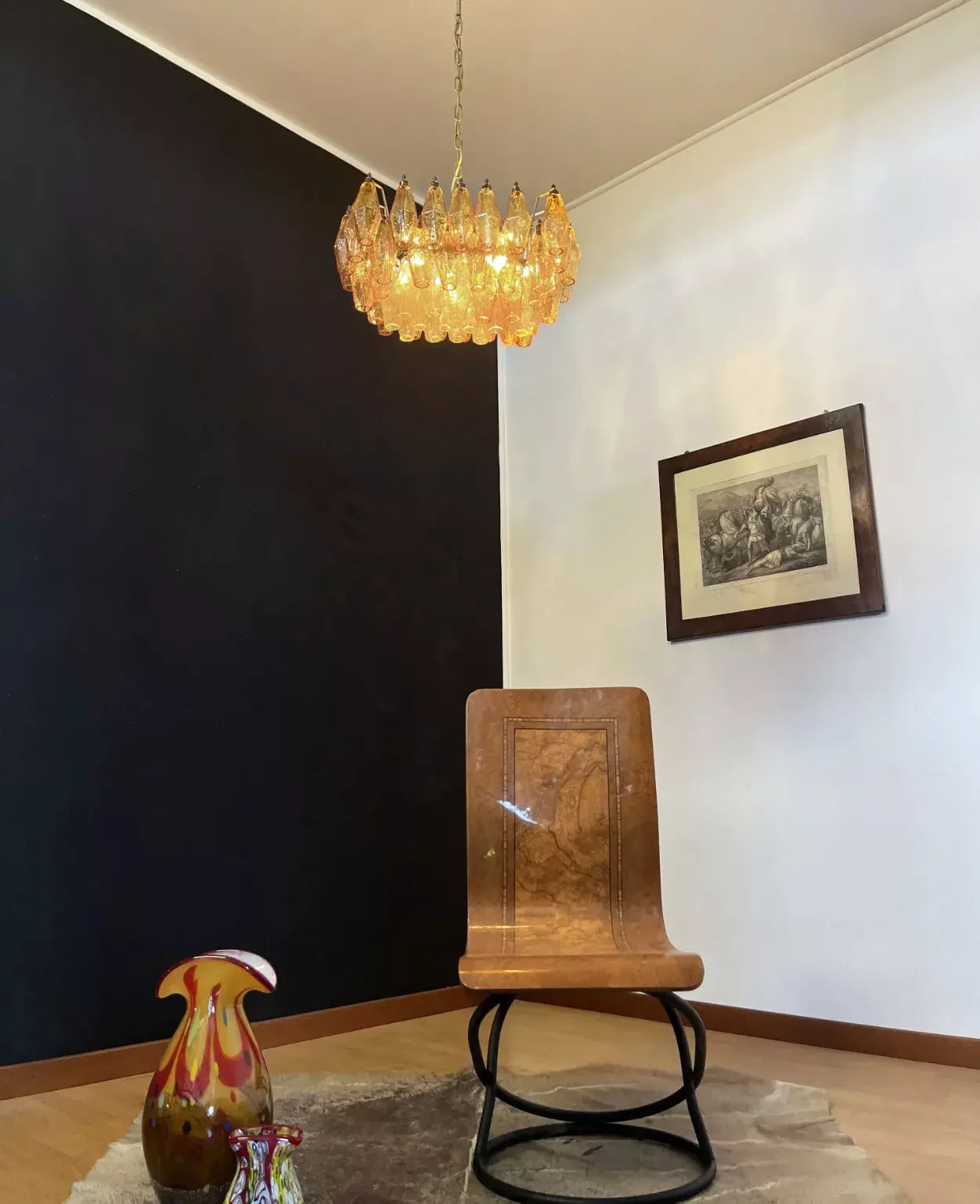 Poliedri Murano Amber Chandelier