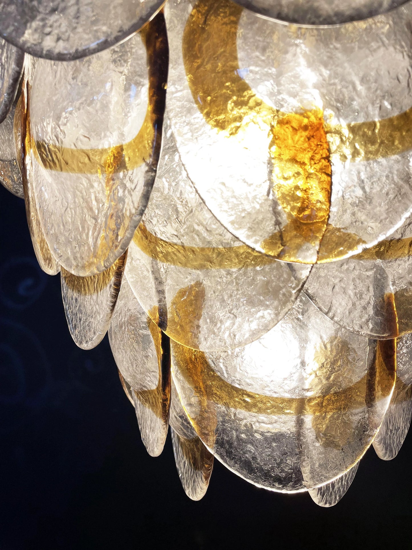 Mazzega Murano Transparent Amber Glasses Chandelier