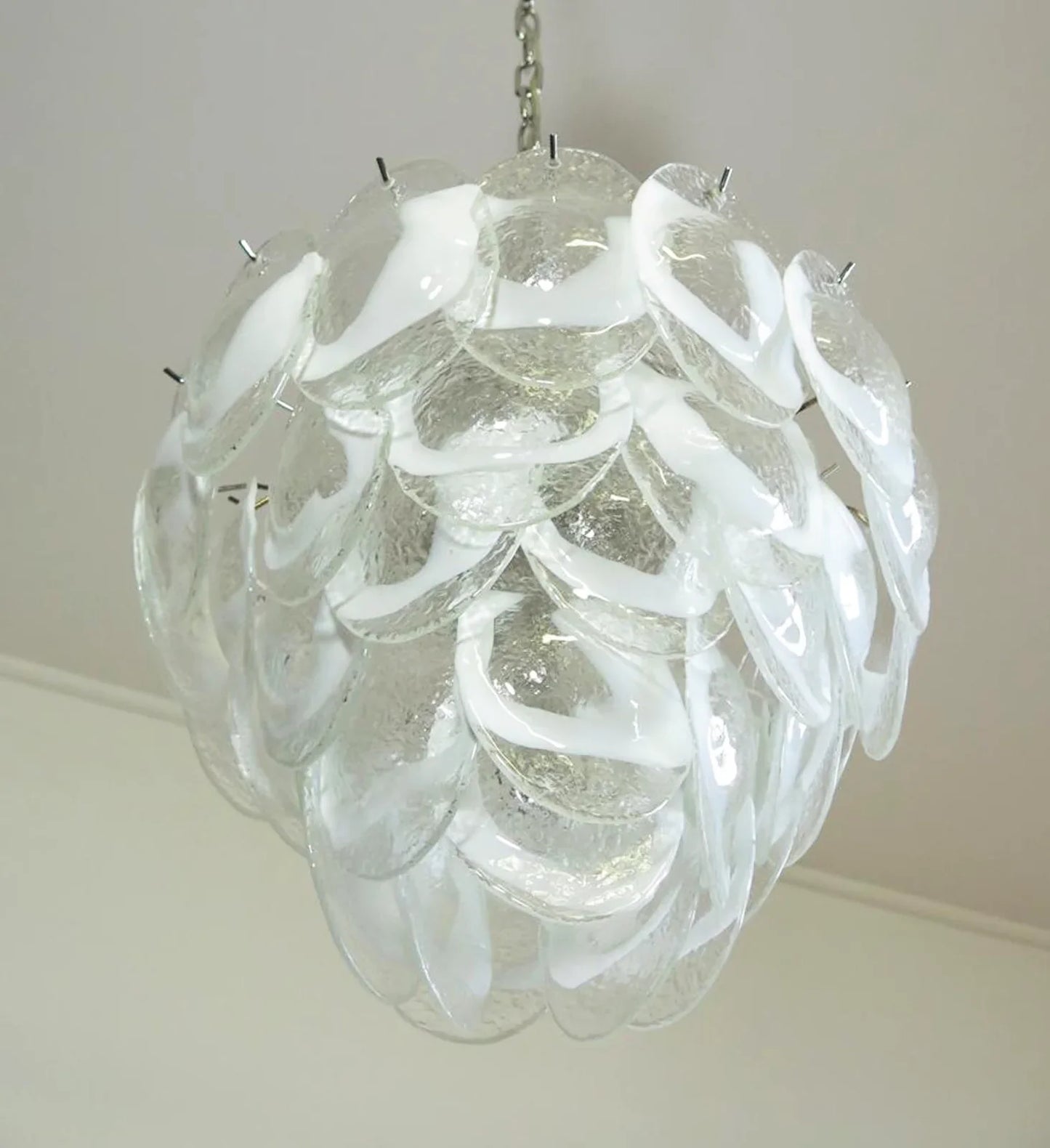 Mazzega Murano Transparent White Glasses Chandelier