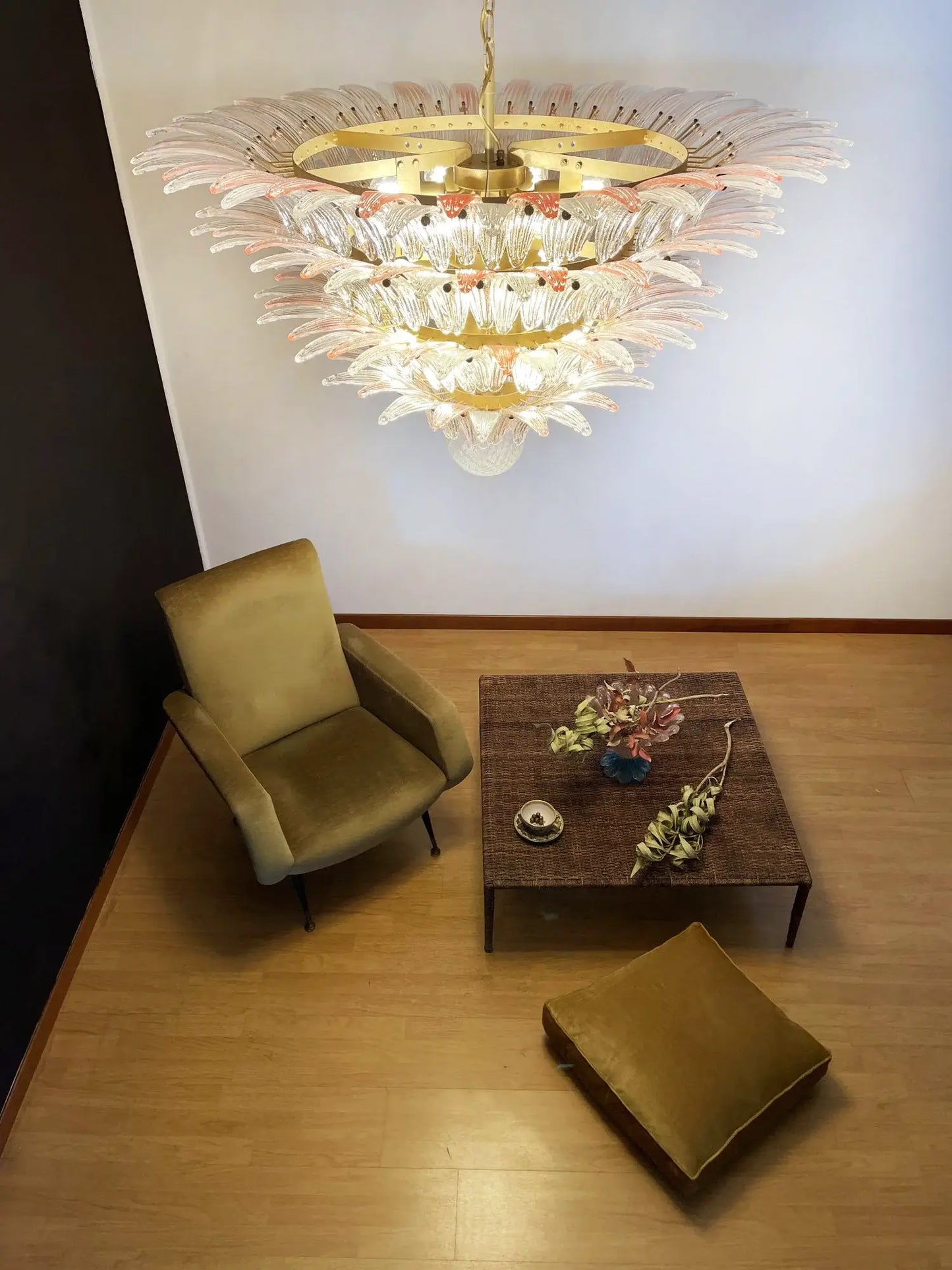 Murano Palmette Pink Trasparent Chandelier