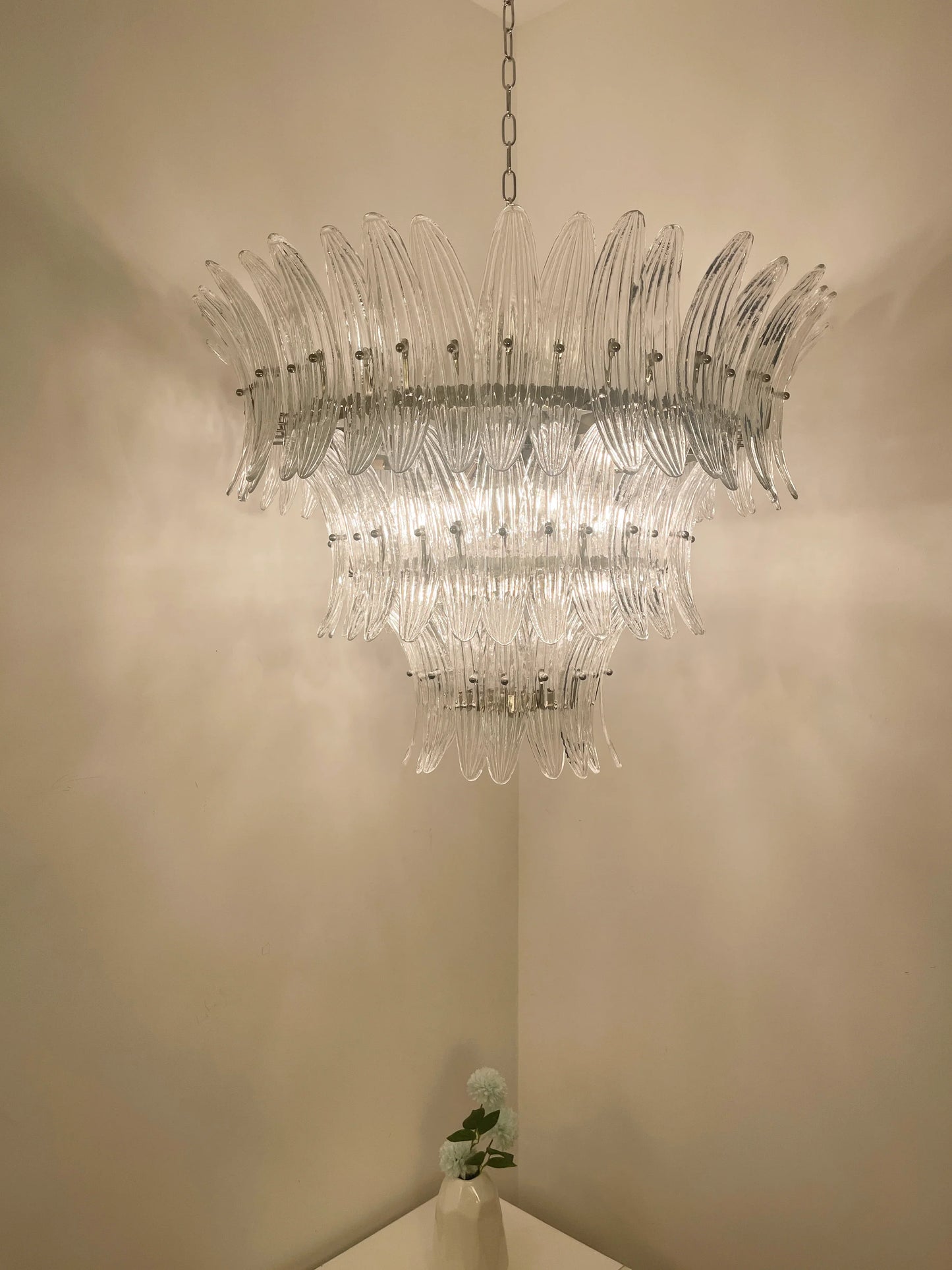 Palm Leaves Murano Transparent Glass Chandelier