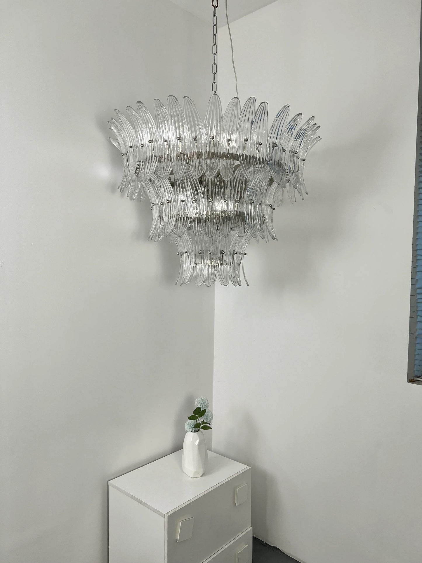 Palm Leaves Murano Transparent Glass Chandelier