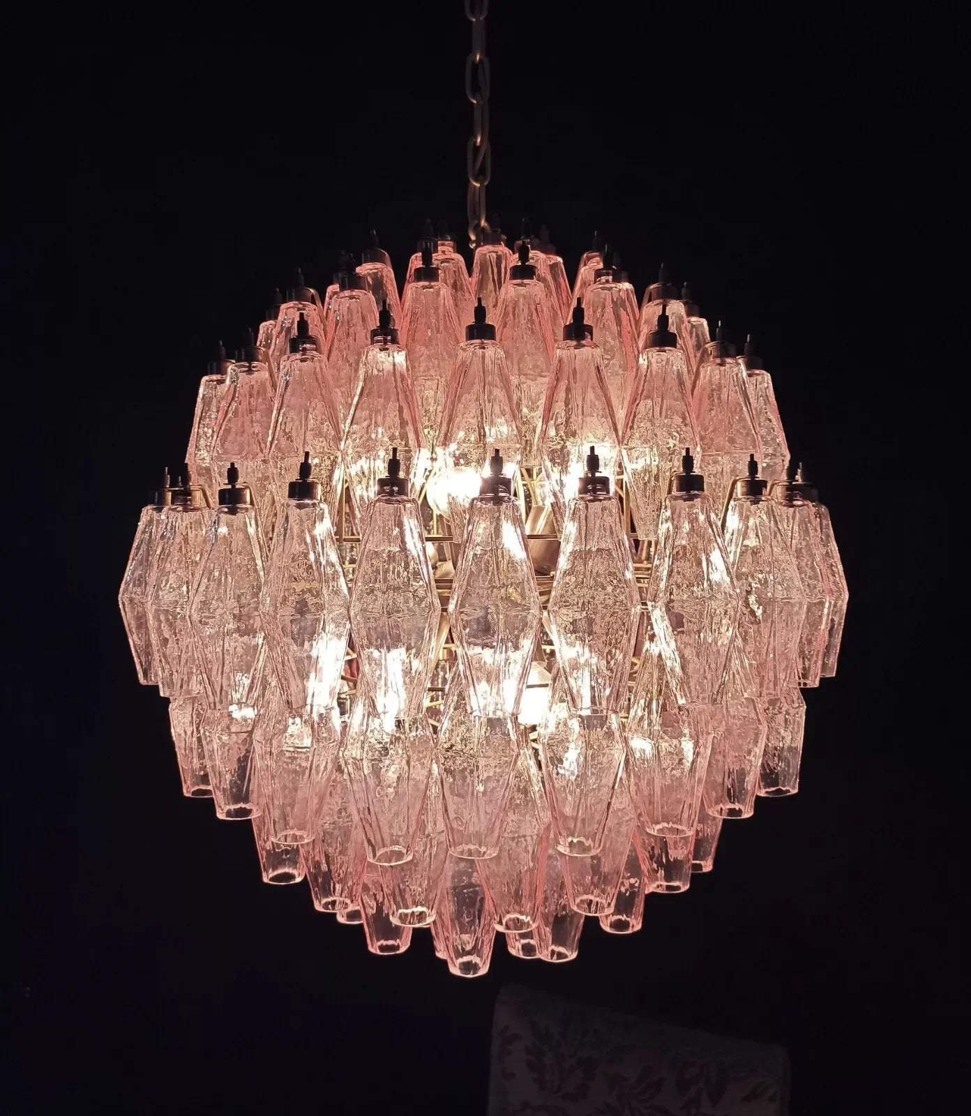 Spherical Murano Poliedri Pink Glass Chandelier