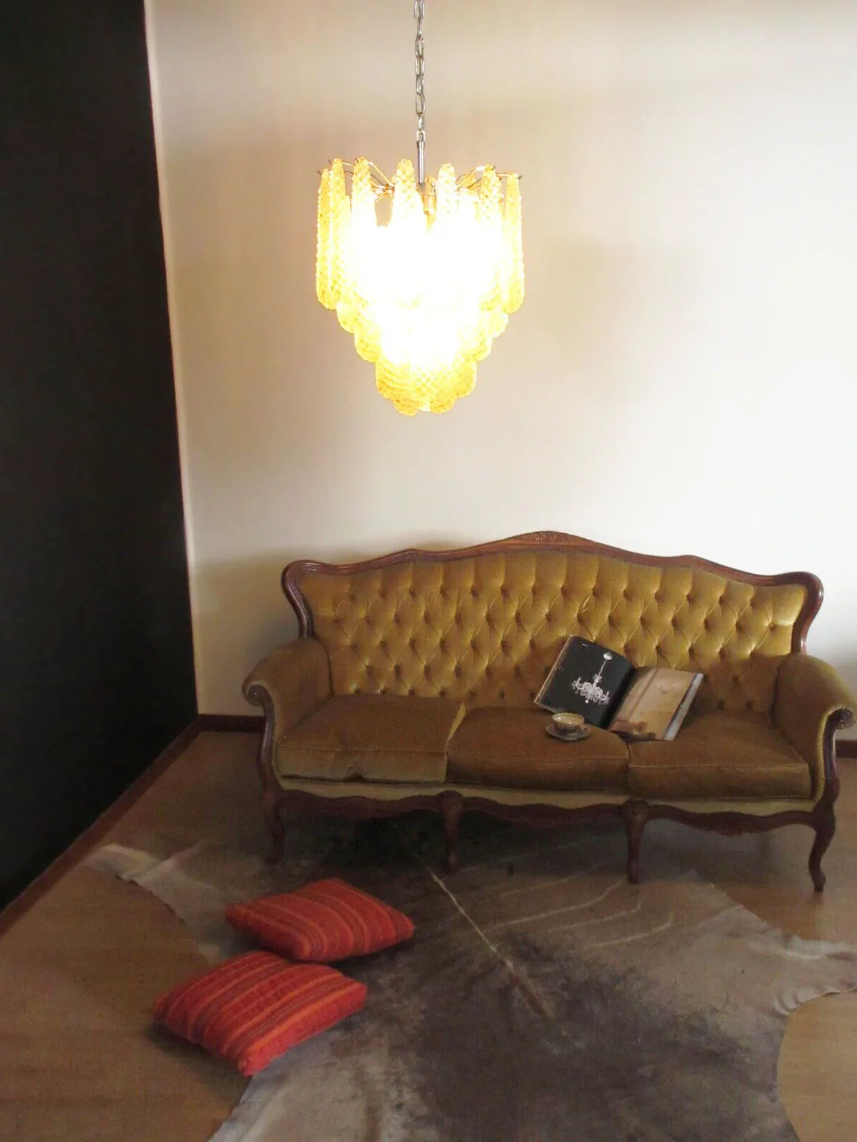 Vintage Murano Amber Glass Petals Chandelier