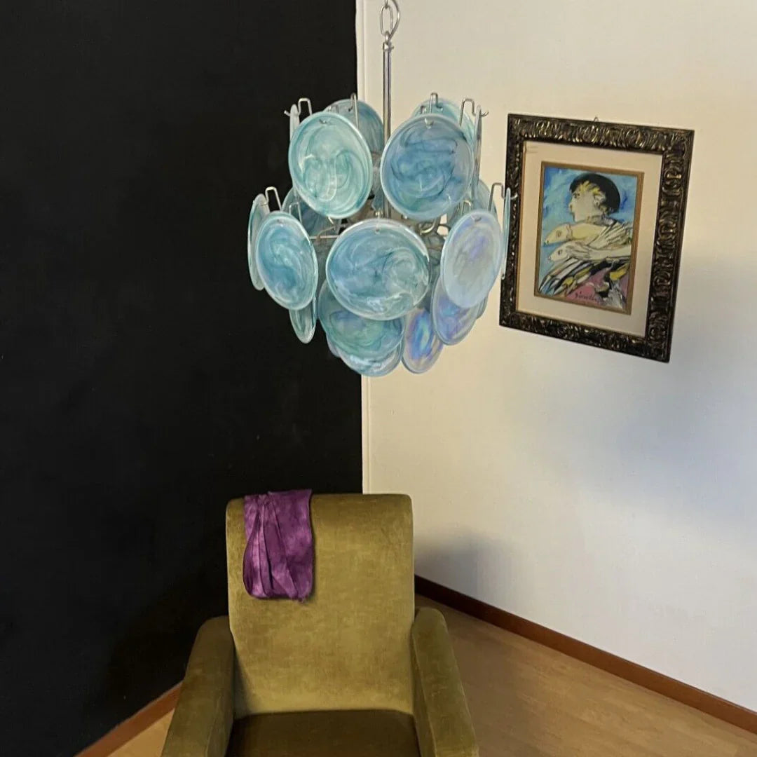 Vintage Murano Blue Glass Disks Chandelier