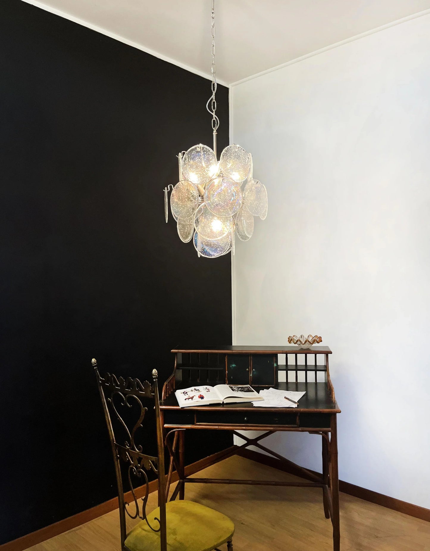 Vintage Murano Iridescent Glass Disks Chandelier
