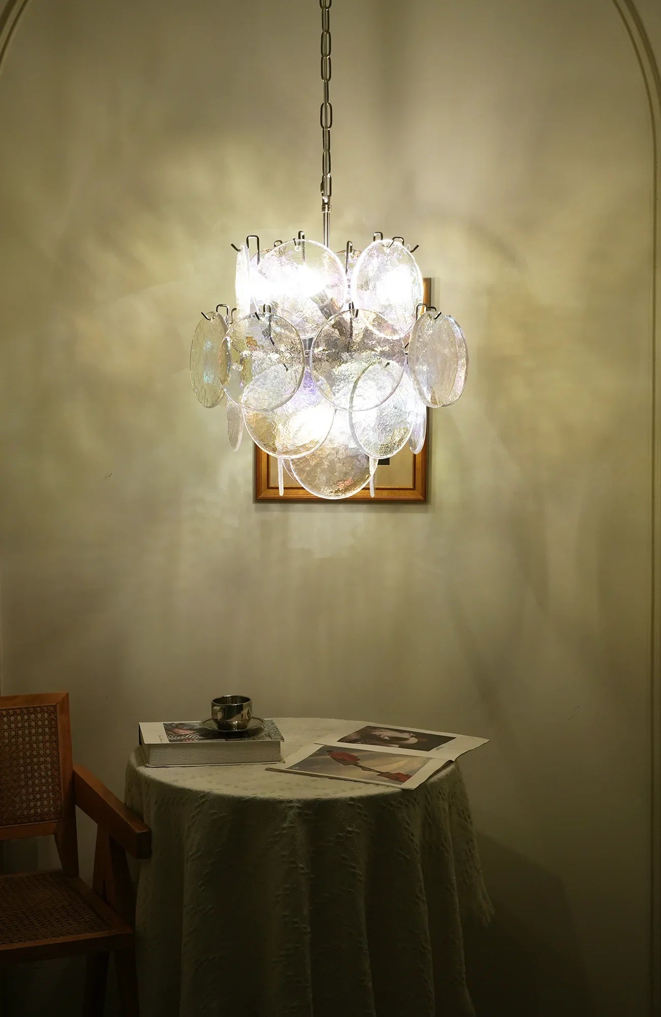 Vintage Murano Iridescent Glass Disks Chandelier
