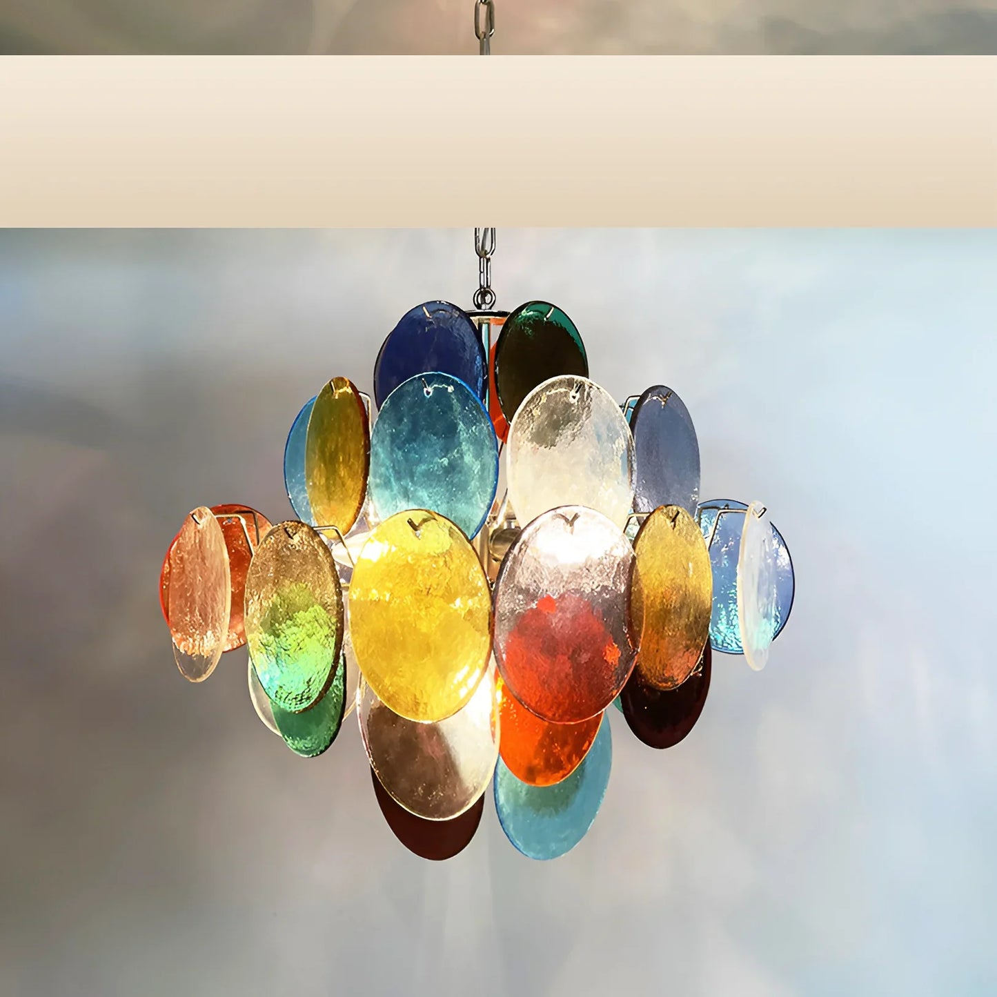 Vintage Murano Multicolored Disks Chandelier