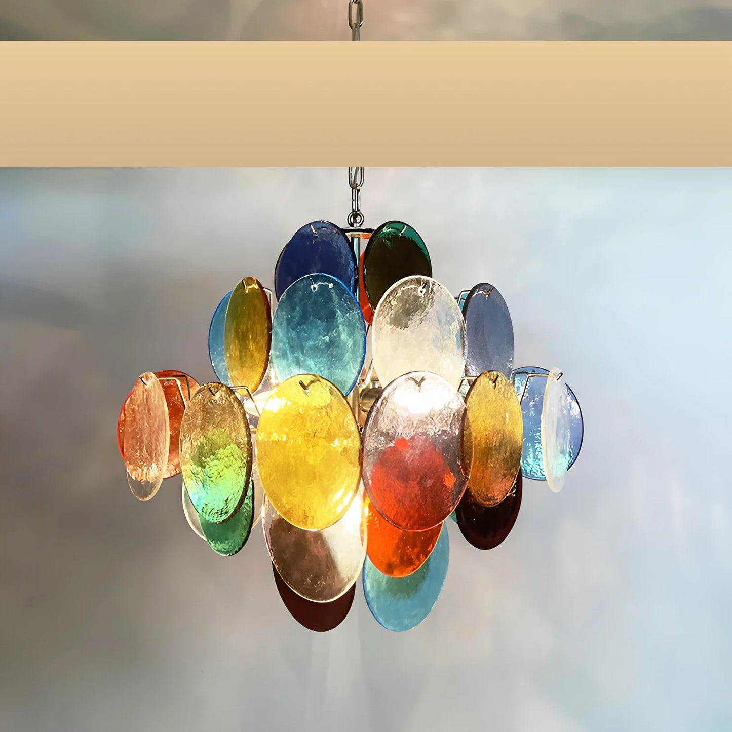 Vintage Murano Multicolored Disks Chandelier