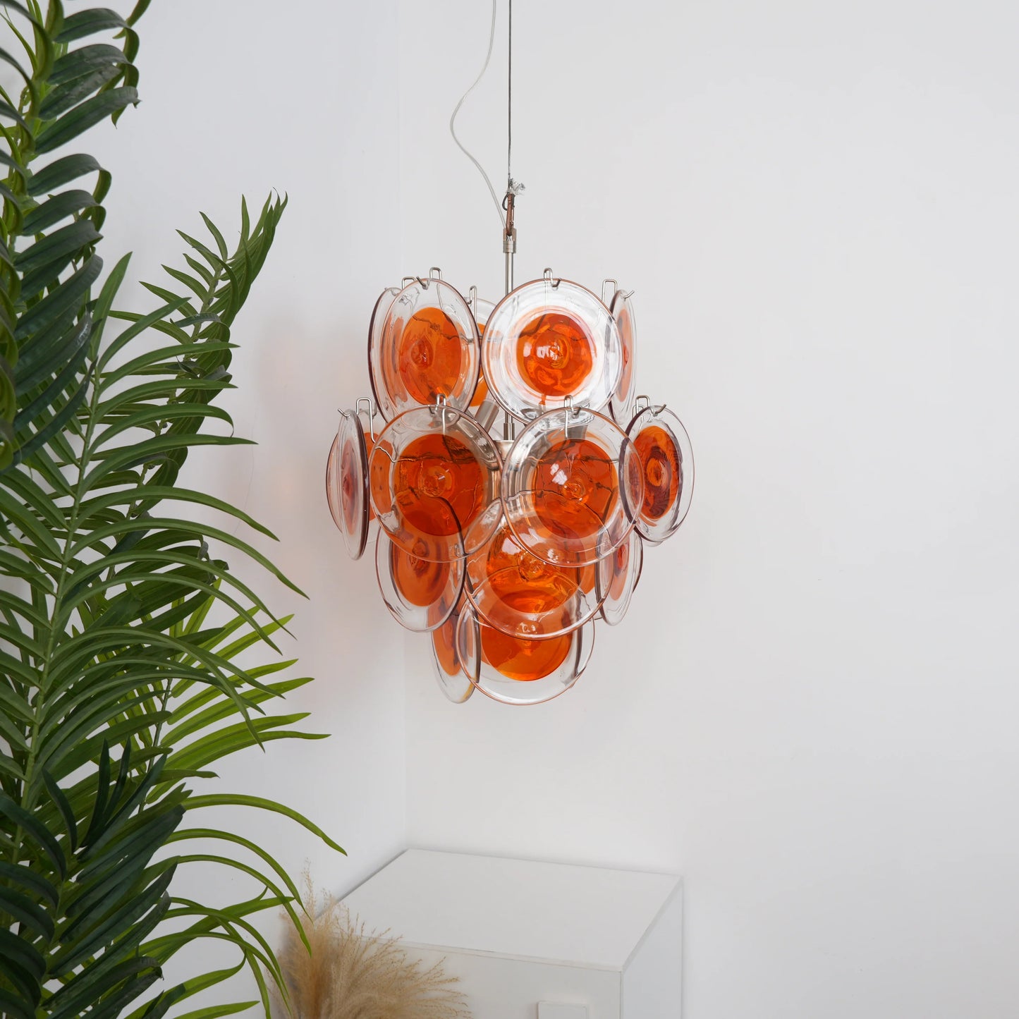 Vintage Murano Orange Transparent Disc Chandelier