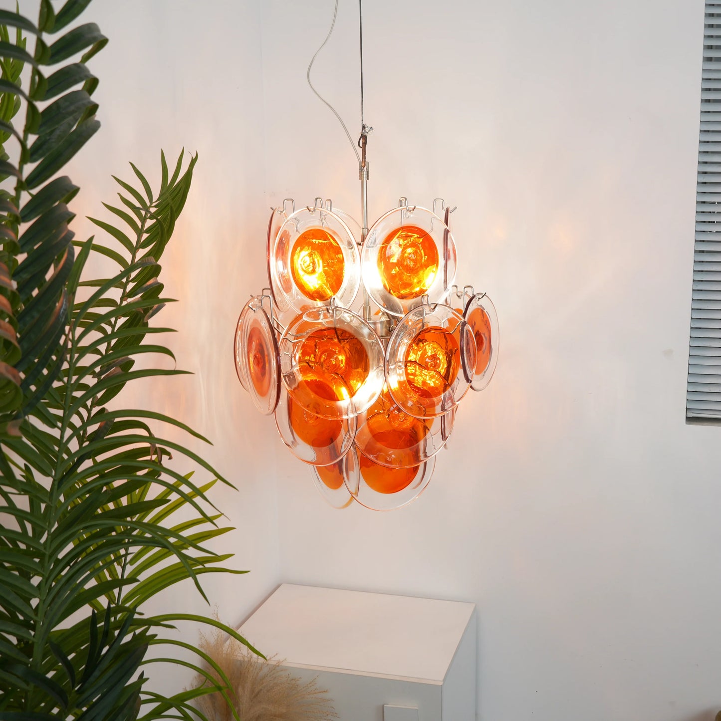 Vintage Murano Orange Transparent Disc Chandelier
