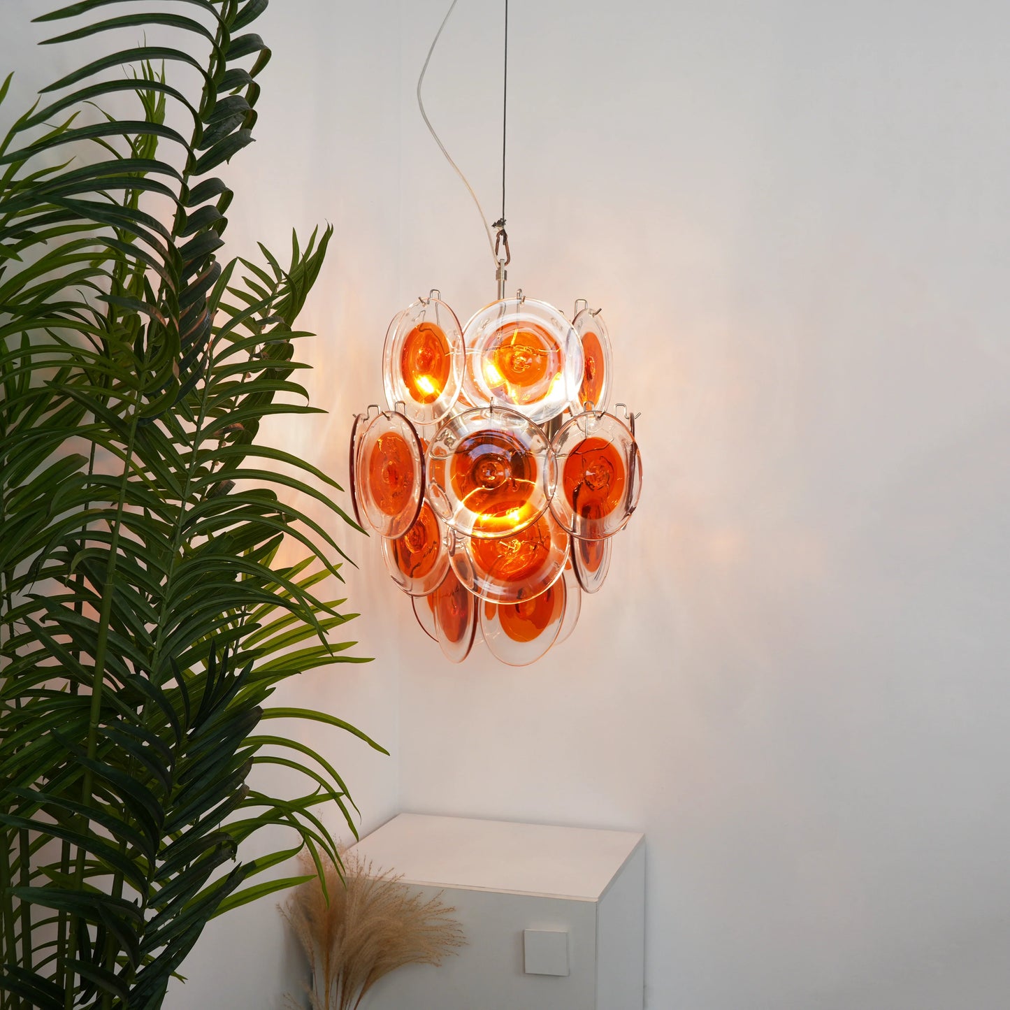 Vintage Murano Orange Transparent Disc Chandelier