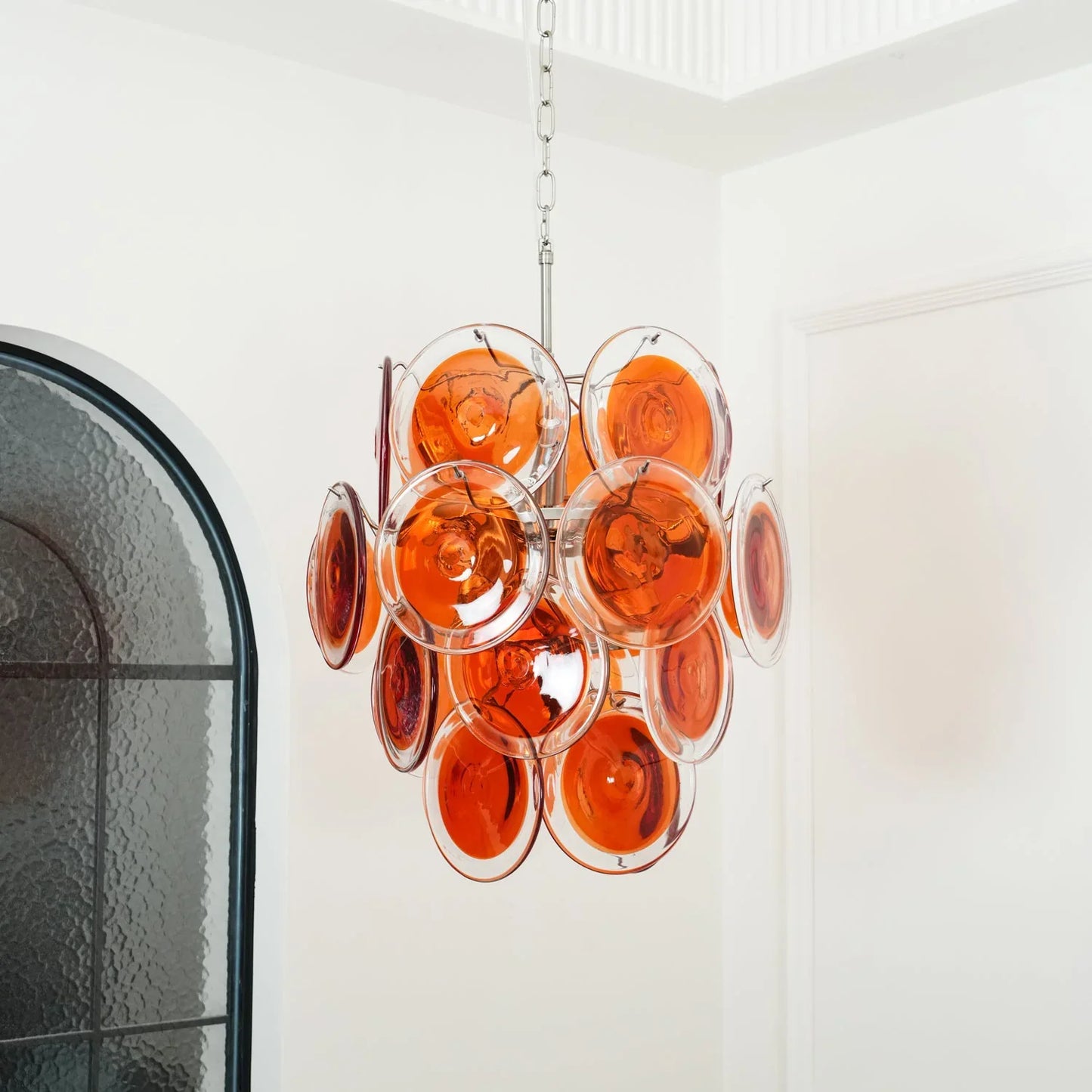 Vintage Murano Orange Transparent Disc Chandelier