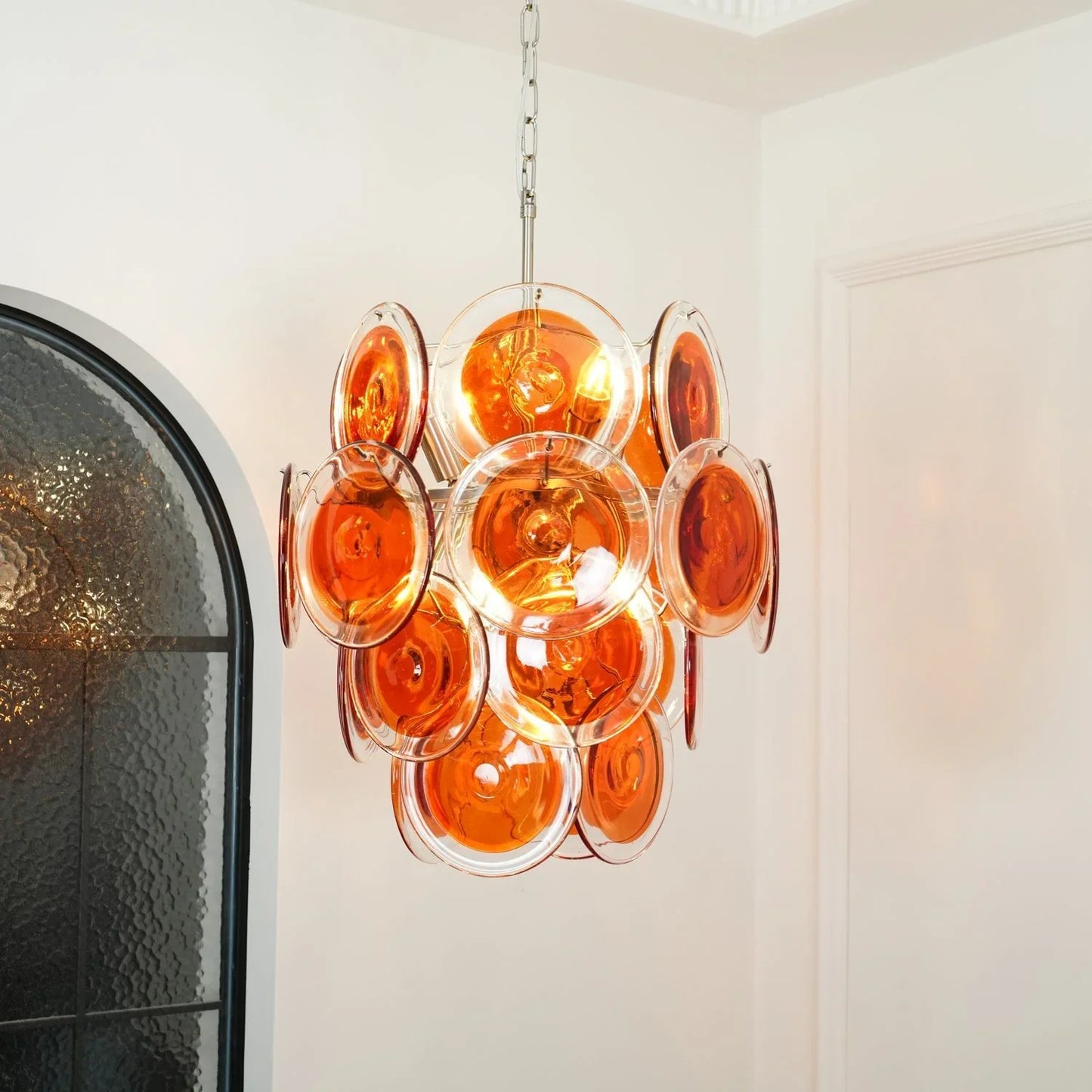 Vintage Murano Orange Transparent Disc Chandelier