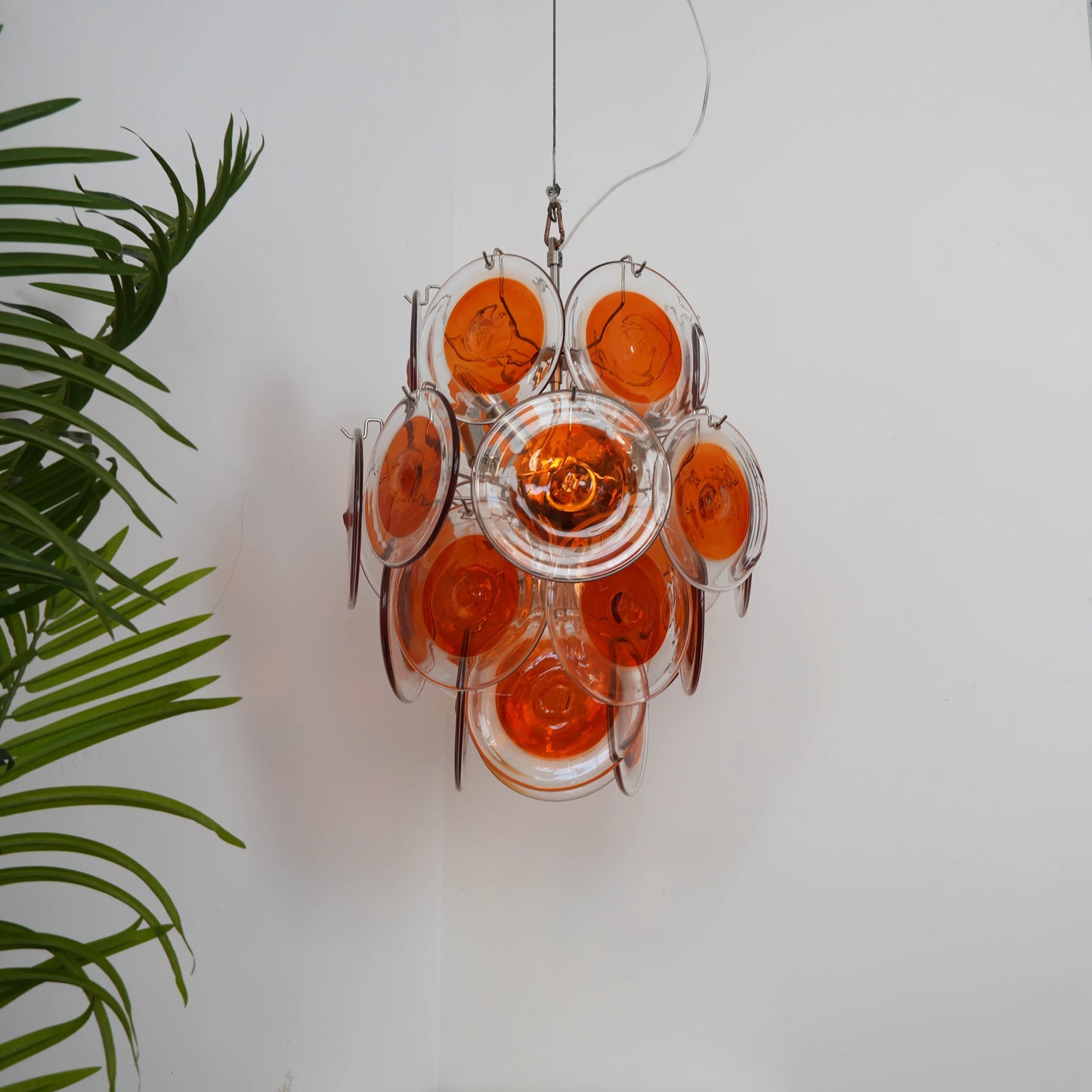 Vintage Murano Orange Transparent Disc Chandelier