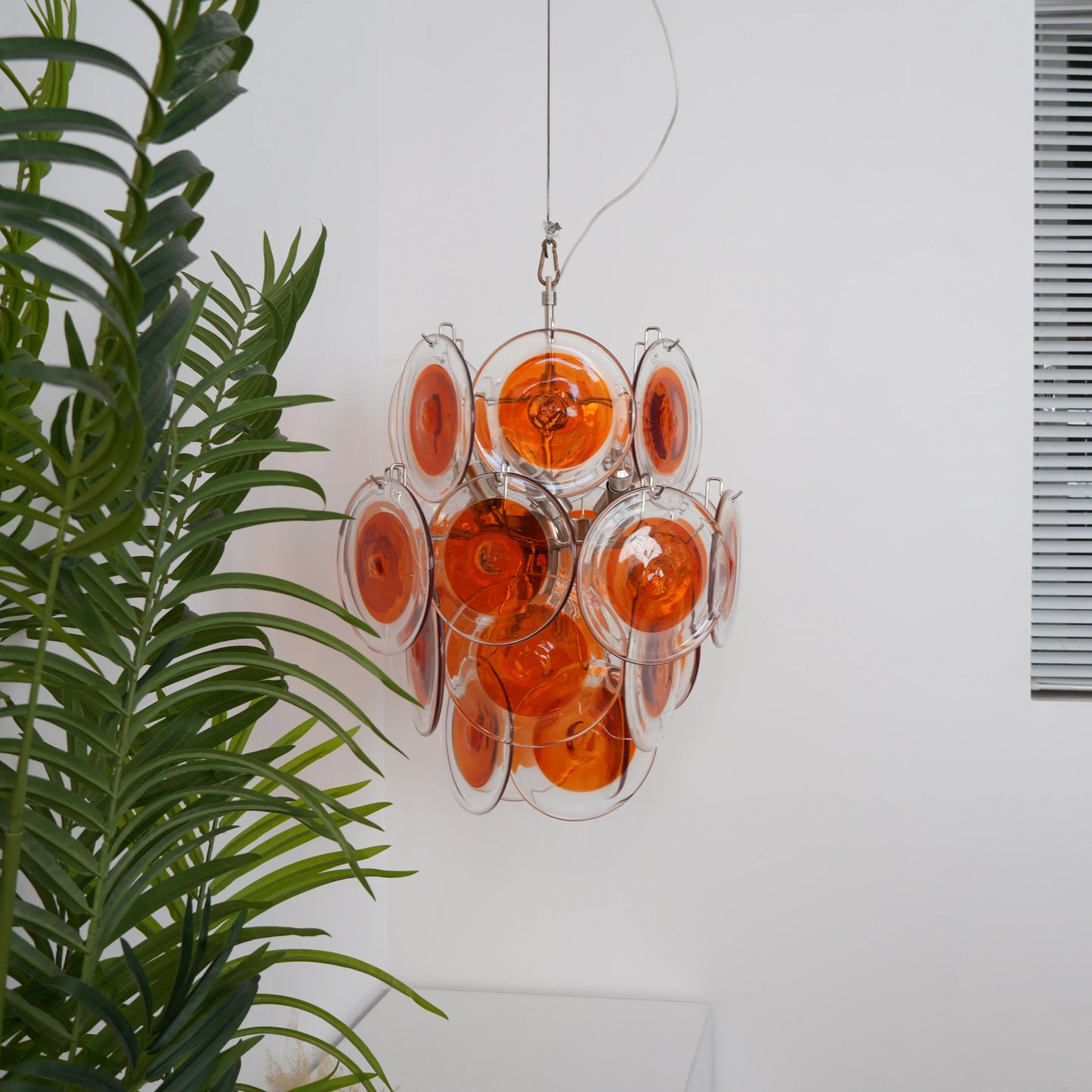 Vintage Murano Orange Transparent Disc Chandelier