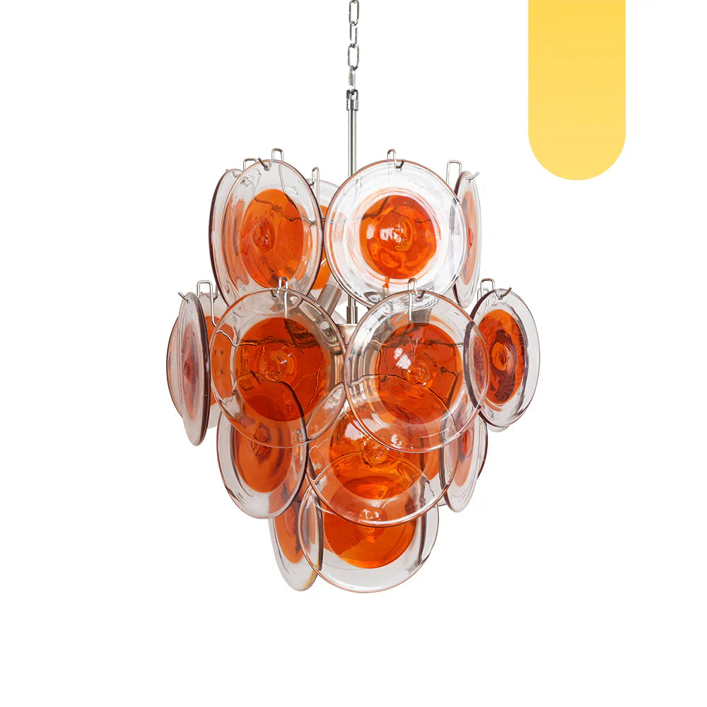 Vintage Murano Orange Transparent Disc Chandelier