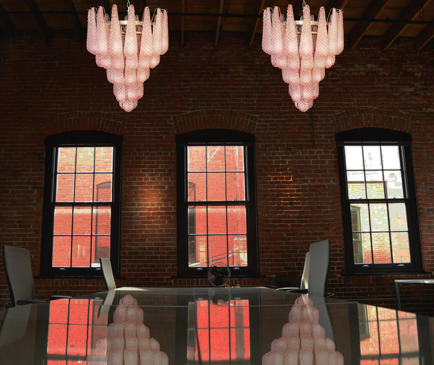Vintage Murano Pink Petals Drop Glass Chandelier